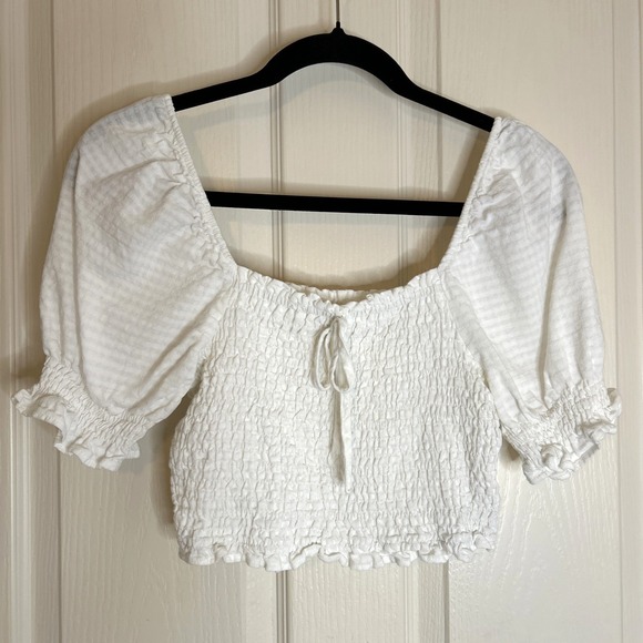 Altar'd State Tops - Altar'd State White Smocked Puff Sleeve Top Medium